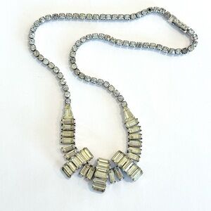 Sterling Silver Walter Lampl Vintage Clear Rhinestone Art Deco Necklace